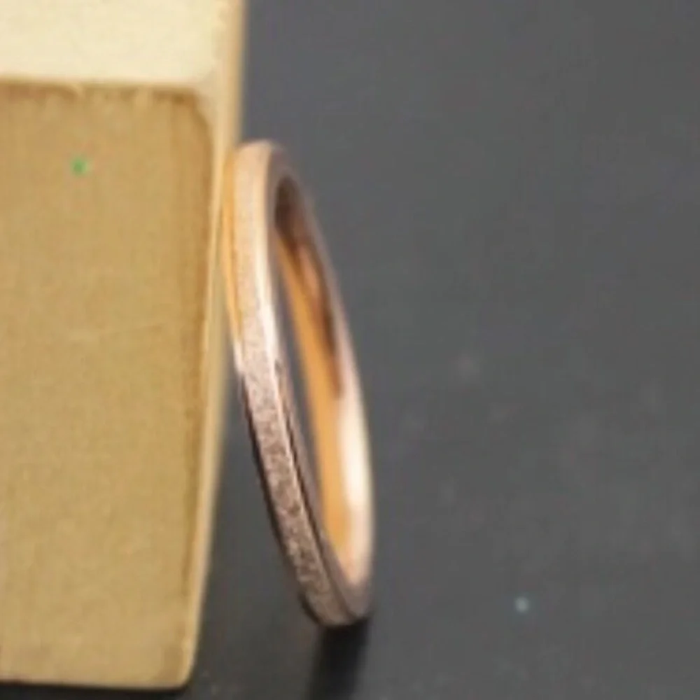 Rose Gold Thin 2MM Frosted Stardust Wedding Engagement Promise Ring Band - Picture 7 of 10